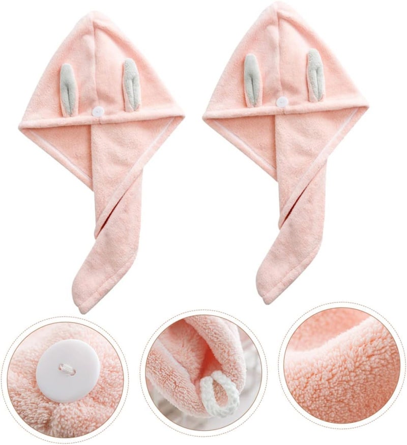 Cute Rabbit Dry Hair CapUltraSoft Hair Dry Hat Towels Microfiber Hair Towel Hair Drying Towel with Button Muti Color 1 Pcs - Image 5