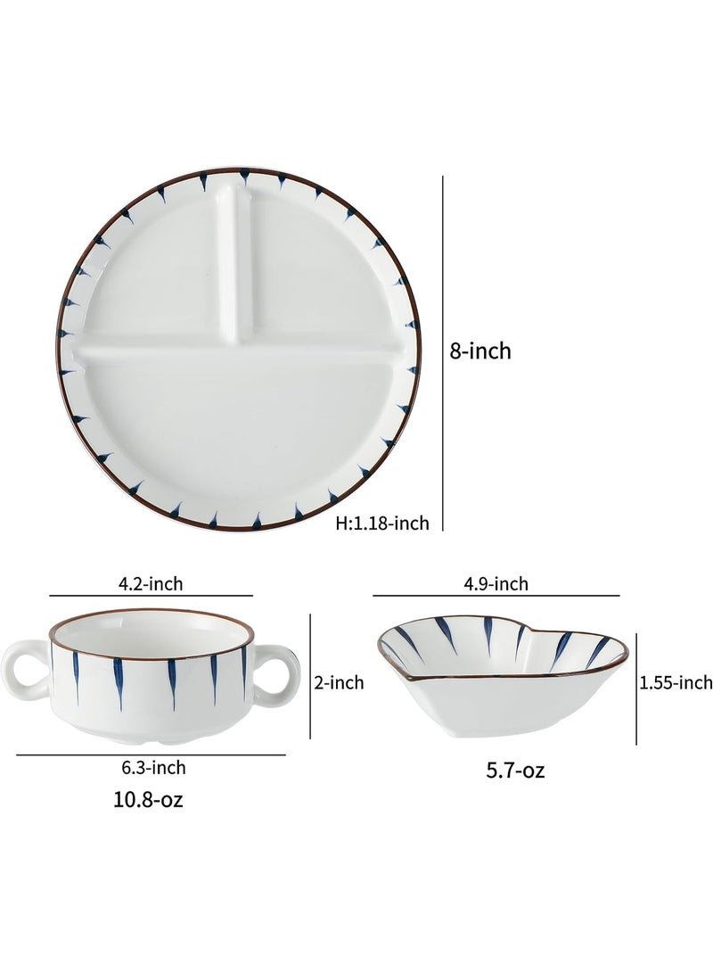 NANAO 8" Dinner Plate Set, 3-Piece, Compartmentalized Ceramic Plates for Breakfast, Salad, Portion Control and Weight Loss - Image 4