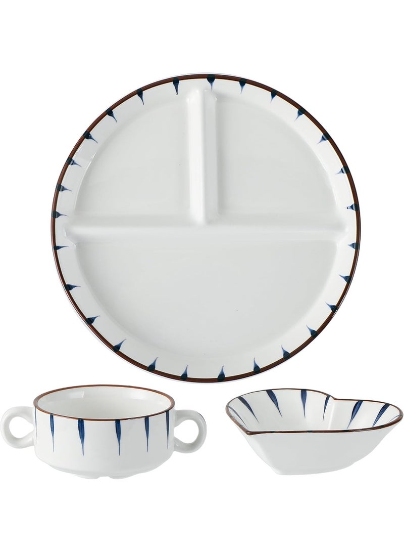 NANAO 8" Dinner Plate Set, 3-Piece, Compartmentalized Ceramic Plates for Breakfast, Salad, Portion Control and Weight Loss - Image 1