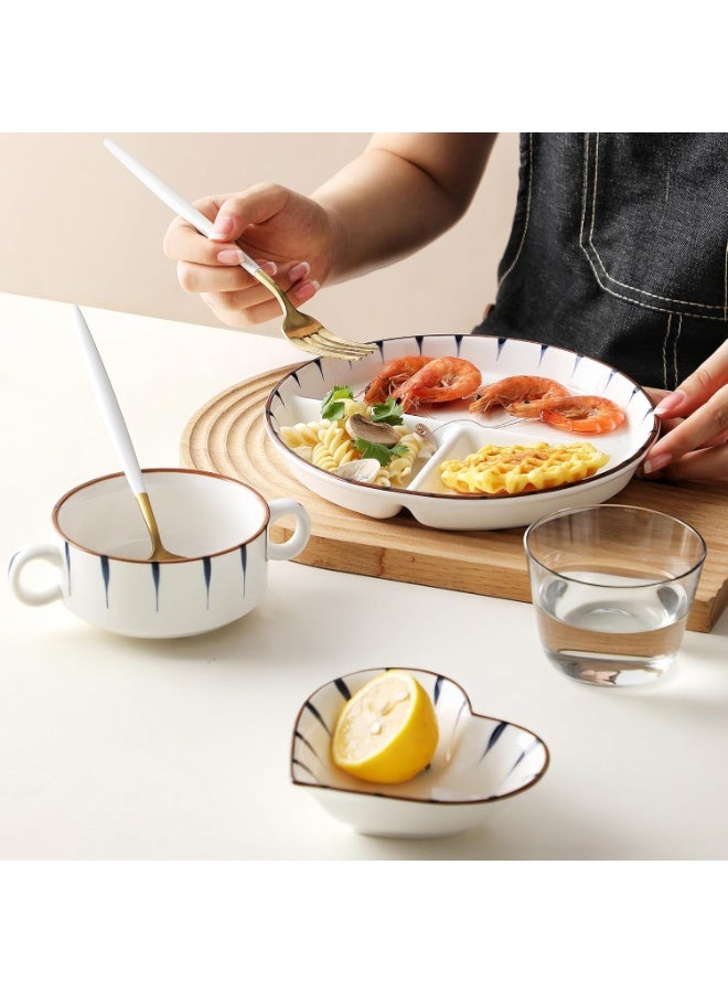 NANAO 8" Dinner Plate Set, 3-Piece, Compartmentalized Ceramic Plates for Breakfast, Salad, Portion Control and Weight Loss - Image 2