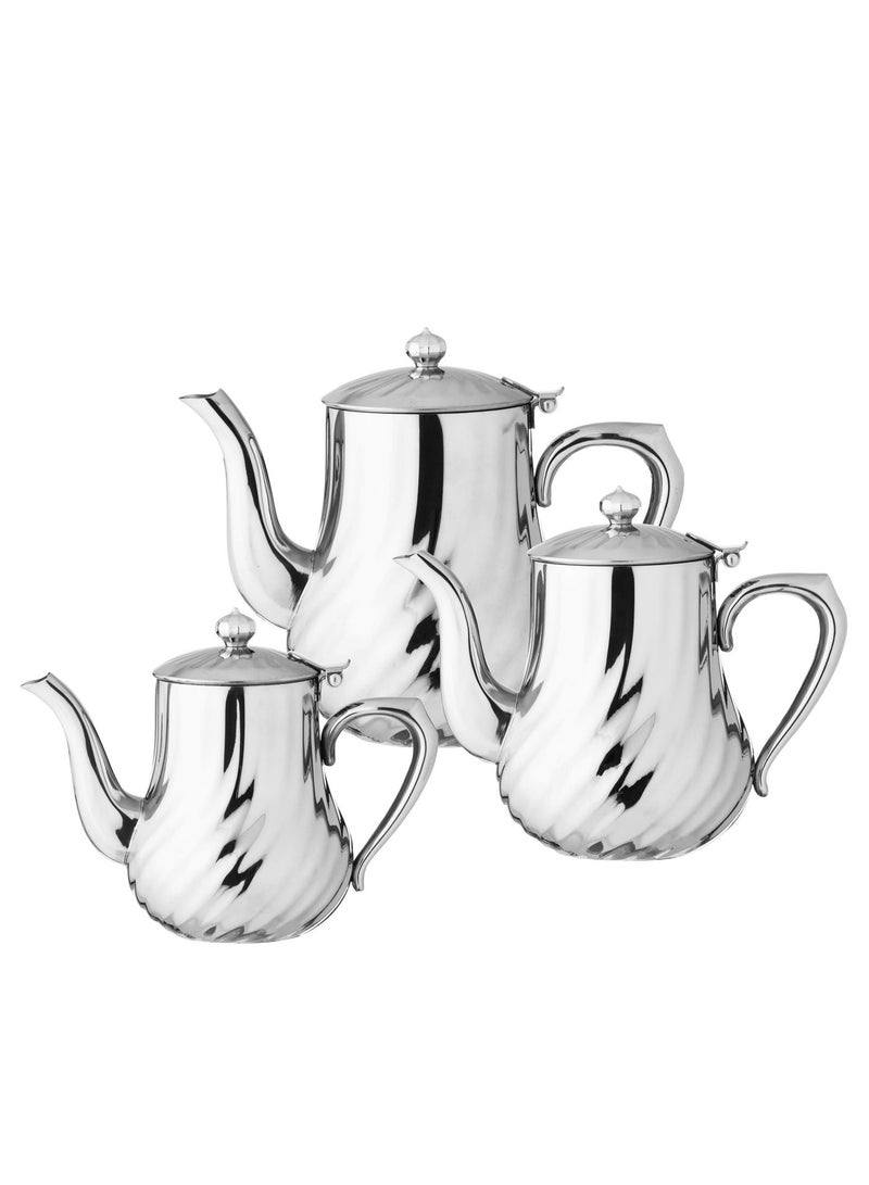 Squalo Tea pot set of 3 different sizes, made of stainless steel, with decor - Image 2
