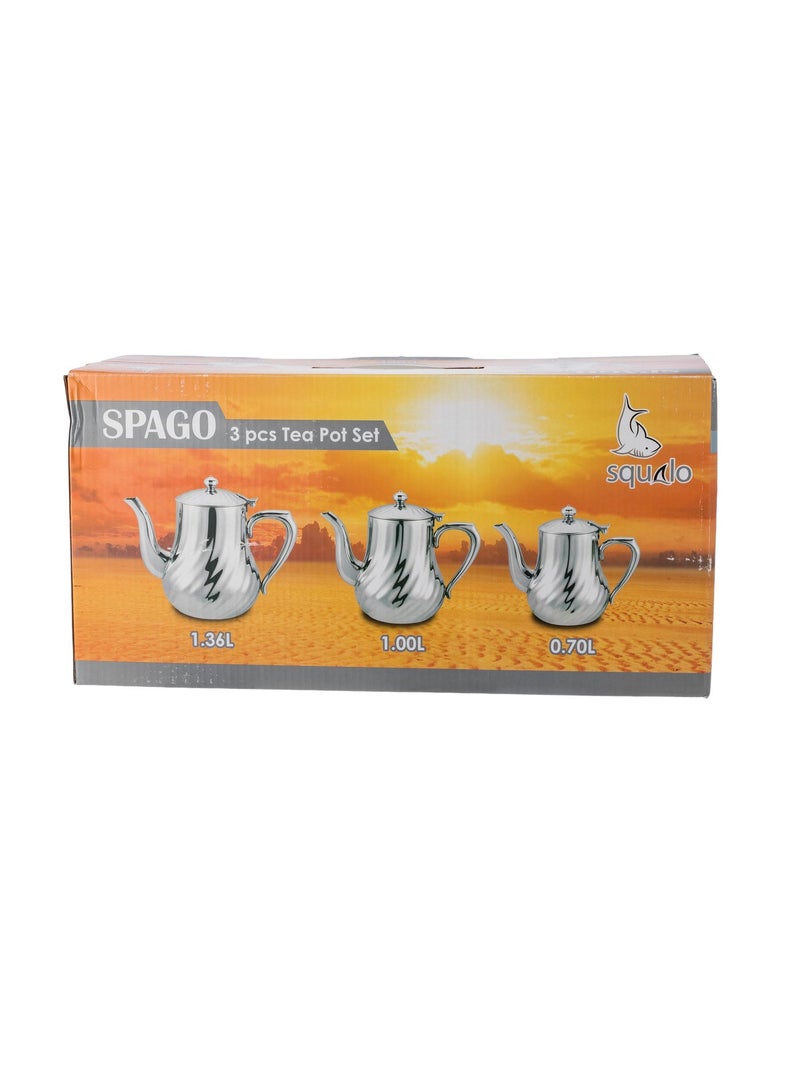 Squalo Tea pot set of 3 different sizes, made of stainless steel, with decor - Image 5