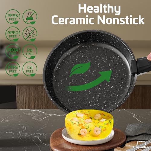 OzawaBear 23 Pcs Pots and Pans Set Non Stick, Ceramic Cookware Set Non Toxic with Detachable Handles, Healthy Induction Cookware Oven Safe RV Kitchen Set, PFAS PFOA & PTFE Free, Black - Image 3