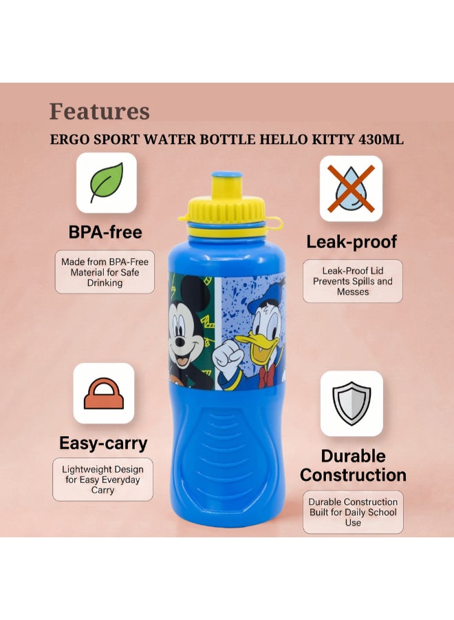 Stor Mickey Ergo Sport Water Bottle for Kids – 430ml BPA-Free Leakproof Sipper Bottle with Easy Grip Design, Lightweight Durable School Water Bottle for Daily Hydration, Travel & Outdoor Use - Image 3