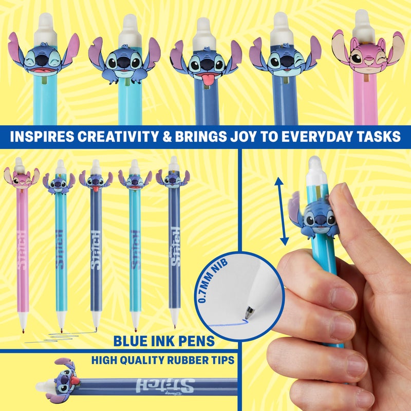 Get Trend Disney Stitch 5pcs Erasable Gel Ink Pens and Angel Cute Writing Pens for Kids Fun Stationery Set Kawaii Journaling Supplies Cool Pen Gifts for Kids (Stitch) - Image 4
