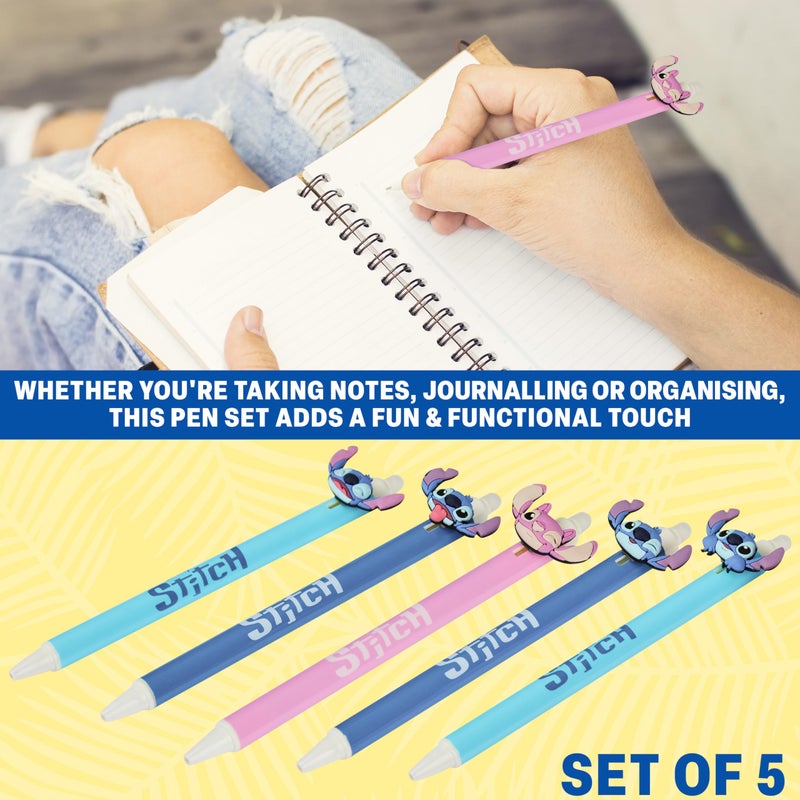 Get Trend Disney Stitch 5pcs Erasable Gel Ink Pens and Angel Cute Writing Pens for Kids Fun Stationery Set Kawaii Journaling Supplies Cool Pen Gifts for Kids (Stitch) - Image 2