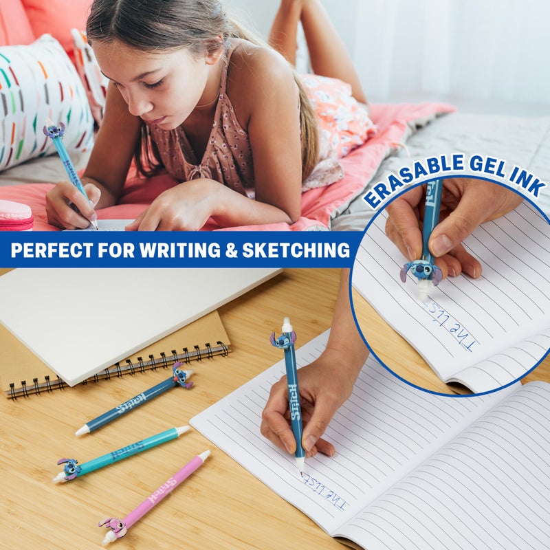 Get Trend Disney Stitch 5pcs Erasable Gel Ink Pens and Angel Cute Writing Pens for Kids Fun Stationery Set Kawaii Journaling Supplies Cool Pen Gifts for Kids (Stitch) - Image 3