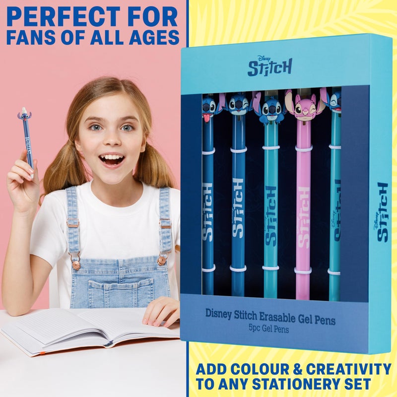 Get Trend Disney Stitch 5pcs Erasable Gel Ink Pens and Angel Cute Writing Pens for Kids Fun Stationery Set Kawaii Journaling Supplies Cool Pen Gifts for Kids (Stitch) - Image 5