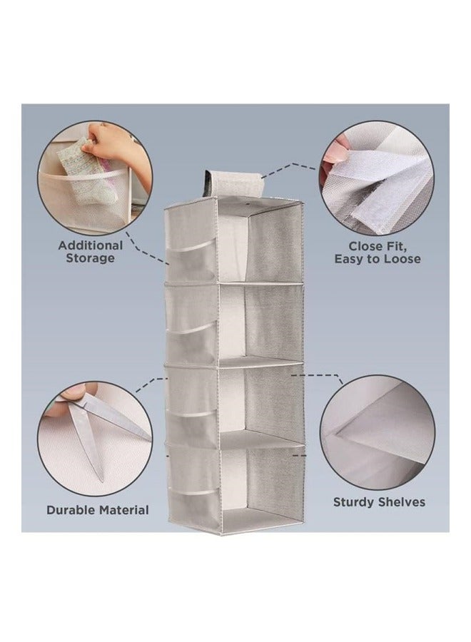 ميكسد 4 رفوف خزانة معلقة ، مع 8 أكياس جانبية لتخزين الملابس والأحذية ، رفوف خزانة معلقة ، والأقمشة 80x30x22cm ( رمادي ) - Image 3