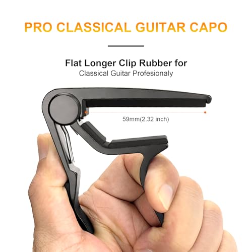 WINGO Pro Classical Flat Guitar Capo, Black, 5 Picks - Image 2