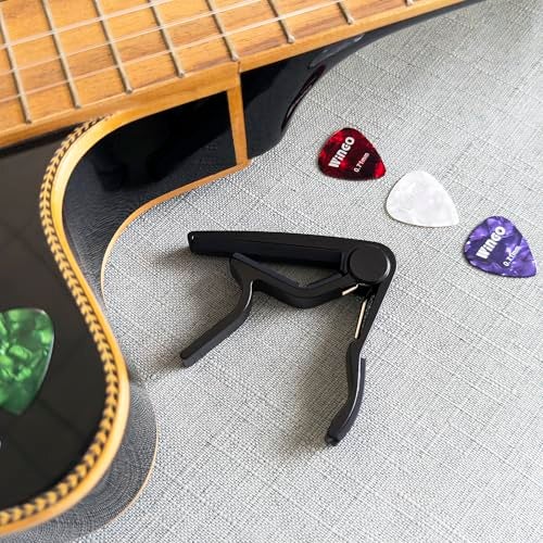WINGO Pro Classical Flat Guitar Capo, Black, 5 Picks - Image 4