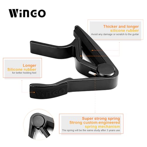 WINGO Pro Classical Flat Guitar Capo, Black, 5 Picks - Image 3