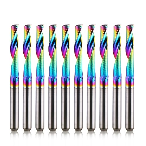 HOZLY CNC Single Flute Router Bits 1/8 Inch Shank,1/8 Inch Cutting Dia,17mm（0.67”） Cutting Length,Solid Tungsten Carbide Alloy End Mill, DLC Coating Milling Cutter for Aluminium,Pack of 10 - Image 1