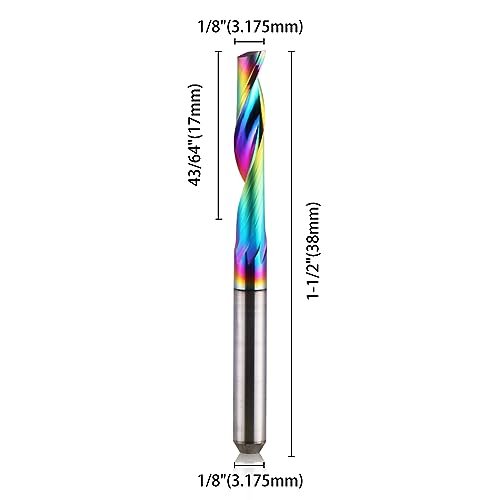 HOZLY CNC Single Flute Router Bits 1/8 Inch Shank,1/8 Inch Cutting Dia,17mm（0.67”） Cutting Length,Solid Tungsten Carbide Alloy End Mill, DLC Coating Milling Cutter for Aluminium,Pack of 10 - Image 2