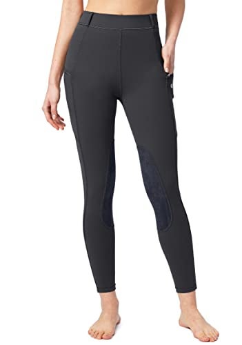 SANTINY Womens Horse Riding Pants with Zipper Pockets KneePatch Schooling Tights Equestrian Breeches for Women Dark Grey_M - Image 3