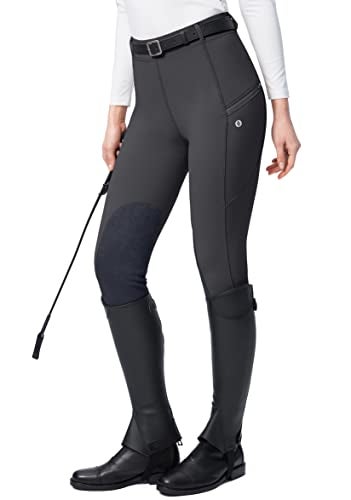 SANTINY Womens Horse Riding Pants with Zipper Pockets KneePatch Schooling Tights Equestrian Breeches for Women Dark Grey_M - Image 1