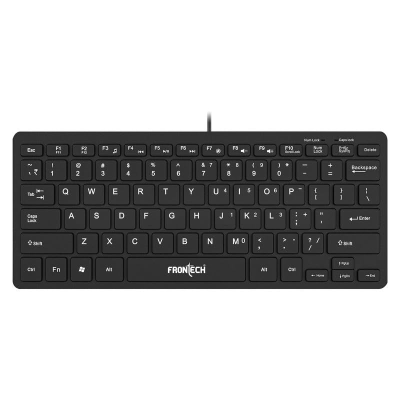 FRONTECH Wired Mini Keyboard | Membrane Keys with Retractable Stands | USB Plug & Play | Ergonomic & Comfortable Design | 1 Year Warranty (KB-0041, Black) - Image 1