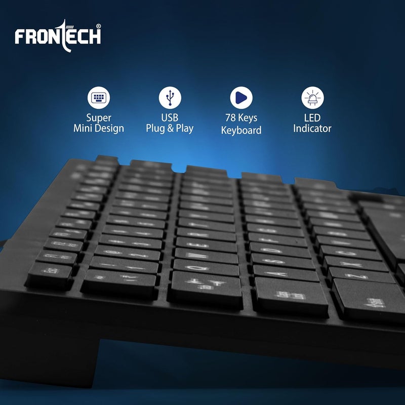 FRONTECH Wired Mini Keyboard | Membrane Keys with Retractable Stands | USB Plug & Play | Ergonomic & Comfortable Design | 1 Year Warranty (KB-0041, Black) - Image 5