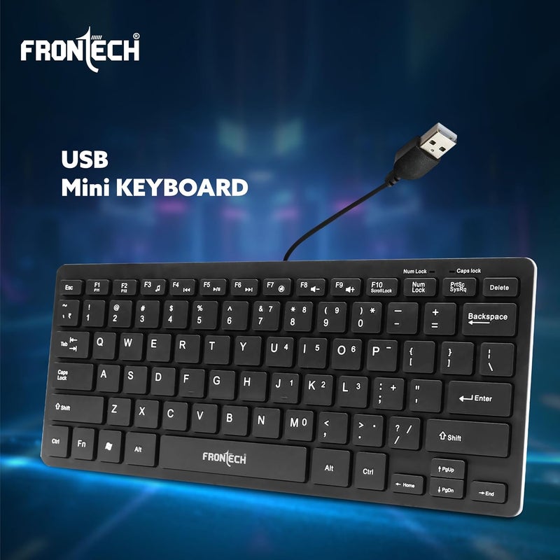 FRONTECH Wired Mini Keyboard | Membrane Keys with Retractable Stands | USB Plug & Play | Ergonomic & Comfortable Design | 1 Year Warranty (KB-0041, Black) - Image 2