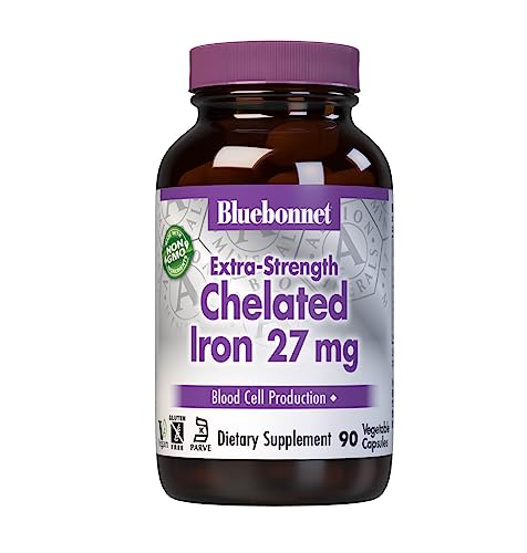 Bluebonnet Nutrition Albion Extra-Strength Chelated Iron 27 mg, For Healthy Red Blood Cell production*, Soy-Free, Gluten-Free, Non-GMO, Kosher, Dairy-Free, Vegan, 90 Vegetable Capsule, 90 Serving - Image 1