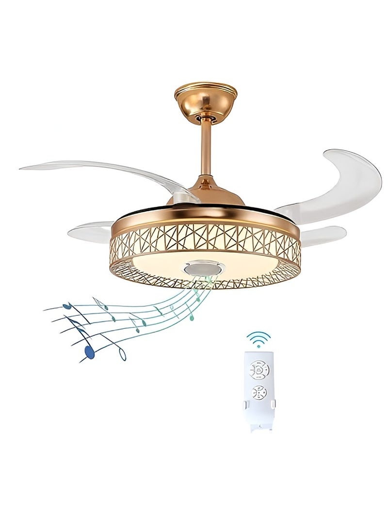Shard 42 inch Ceiling Fan with Light and Remote Control - Gold, 65W Modern LED Ceiling Fan with Remote Control 4-Blades LED Fan Chandelier LED Indoor Fans for Dining Room,Bedroom  - Image 1