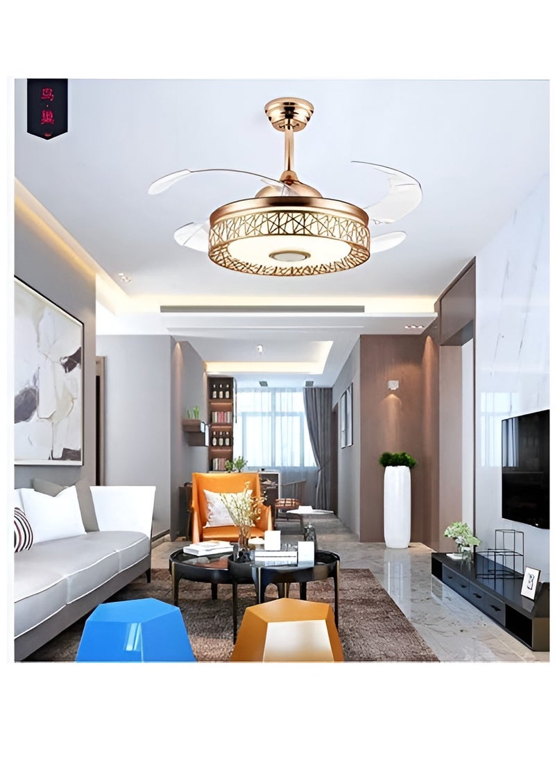 Shard 42 inch Ceiling Fan with Light and Remote Control - Gold, 65W Modern LED Ceiling Fan with Remote Control 4-Blades LED Fan Chandelier LED Indoor Fans for Dining Room,Bedroom  - Image 2