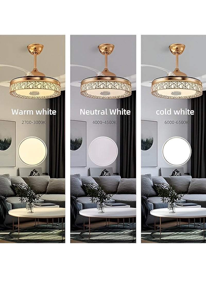 Shard 42 inch Ceiling Fan with Light and Remote Control - Gold, 65W Modern LED Ceiling Fan with Remote Control 4-Blades LED Fan Chandelier LED Indoor Fans for Dining Room,Bedroom  - Image 3