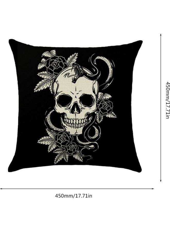 Loquat Skull Printed Pillow Cover linen Black/Beige 45x45cm  - Image 3