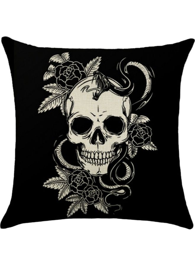Loquat Skull Printed Pillow Cover linen Black/Beige 45x45cm  - Image 1