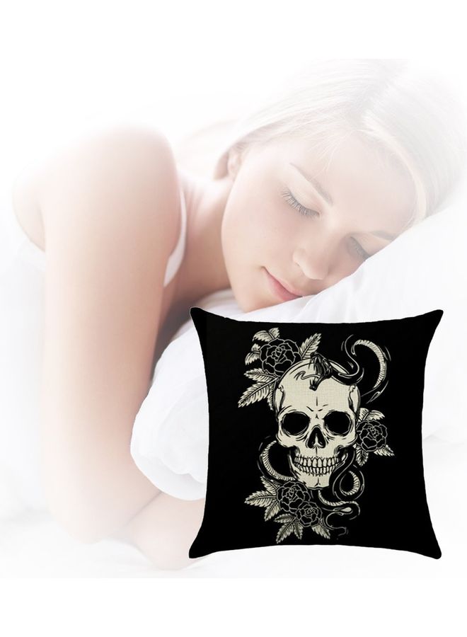 Loquat Skull Printed Pillow Cover linen Black/Beige 45x45cm  - Image 4