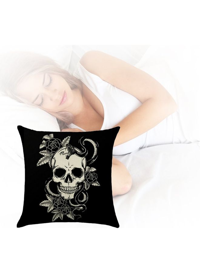 Loquat Skull Printed Pillow Cover linen Black/Beige 45x45cm  - Image 5