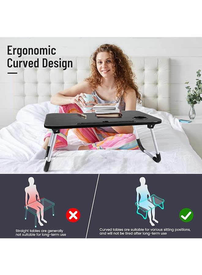 إيروريكس طاولة كمبيوتر محمول قابلة للطي للسرير، طاولة كمبيوتر محمولة محمولة مع حامل أكواب، طاولة كمبيوتر محمولة، صواني سرير للعمل والأكل والكتابة، لون أسود - Image 4
