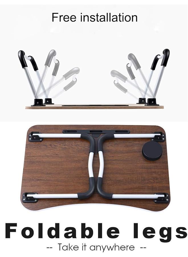 إيروريكس طاولة كمبيوتر محمول قابلة للطي للسرير، طاولة كمبيوتر محمولة محمولة مع حامل أكواب، طاولة كمبيوتر محمولة، صواني سرير للعمل والأكل والكتابة، لون أسود - Image 3