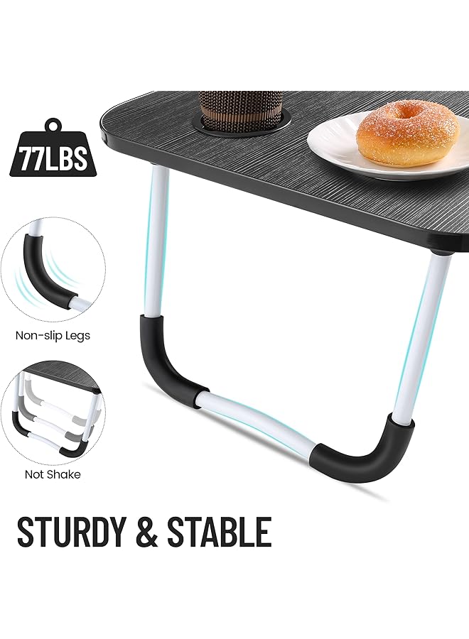 إيروريكس طاولة كمبيوتر محمول قابلة للطي للسرير، طاولة كمبيوتر محمولة محمولة مع حامل أكواب، طاولة كمبيوتر محمولة، صواني سرير للعمل والأكل والكتابة، لون أسود - Image 2