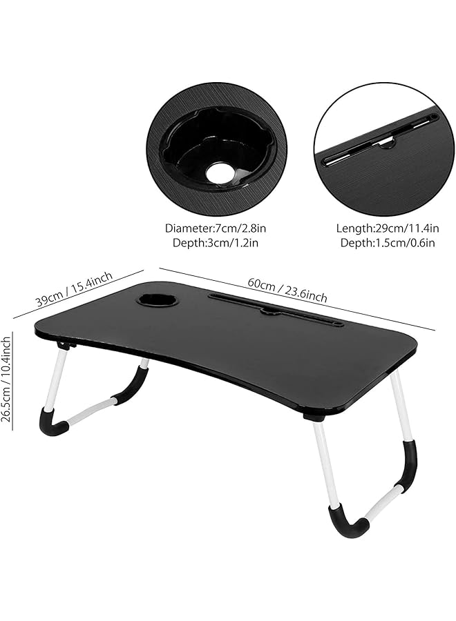 إيروريكس طاولة كمبيوتر محمول قابلة للطي للسرير، طاولة كمبيوتر محمولة محمولة مع حامل أكواب، طاولة كمبيوتر محمولة، صواني سرير للعمل والأكل والكتابة، لون أسود - Image 5