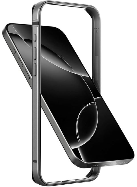 غطاء حماية نحيف صلب بإطار من الألومنيوم وإطار معدني ممتص للصدمات لهاتف iPhone 15 Pro max، إطار معدني مدرع مع مصد داخلي ناعم، حماية بحافة مرتفعة لهاتف iPhone 15 pro max مقاس 6.7 بوصة، رمادي طبيعي