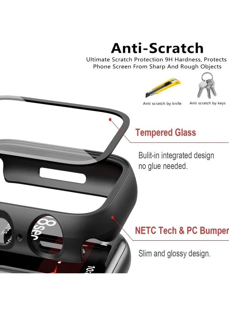 2 PCS Case for HUAWEI Watch Fit 4 Screen Protector, Hard PC Case with Tempered Glass Screen Protector Bubble-Free Cover Slim HD Ultra-Thin Bumper, Black/Clear - view 2