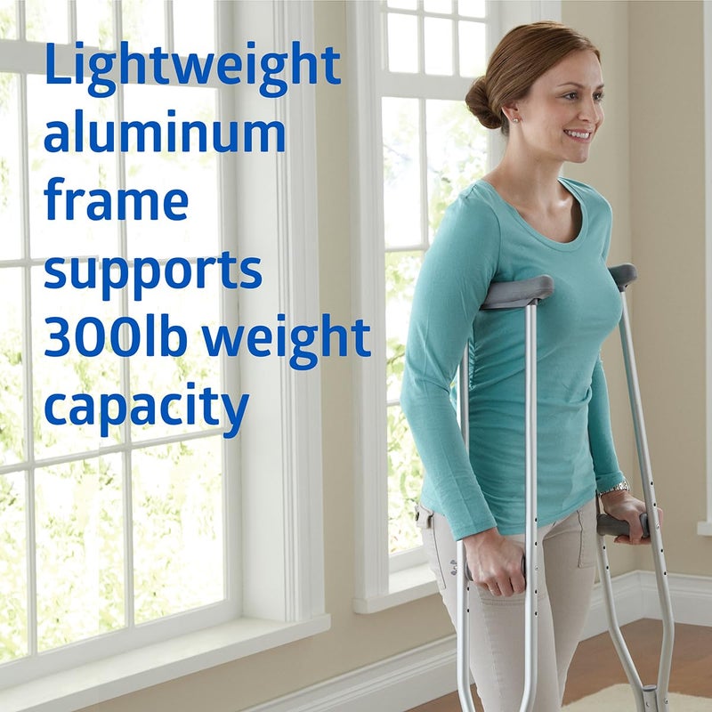 Medline Aluminum Crutches for Kids, Adults & Seniors, Walking Aid, 300 LB Weight Capacity,1 Pair, Fitting 5'2" - 5'10" - Image 3