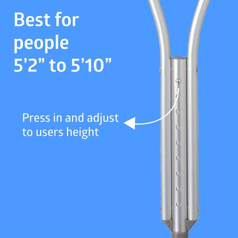 Medline Aluminum Crutches for Kids, Adults & Seniors, Walking Aid, 300 LB Weight Capacity,1 Pair, Fitting 5'2" - 5'10" - Image 2