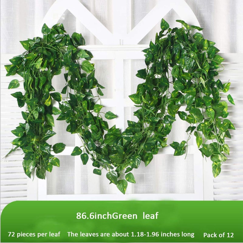 Aeojoor Epipremnum Aureum Leaves  Green Vines Fake Plant Vine Leaves  Hanging Fake Vine Leaves  Home Kitchen Garden Office Wedding Wall Decor (Pack of 12 86 Inch Fake Plants) - Image 5