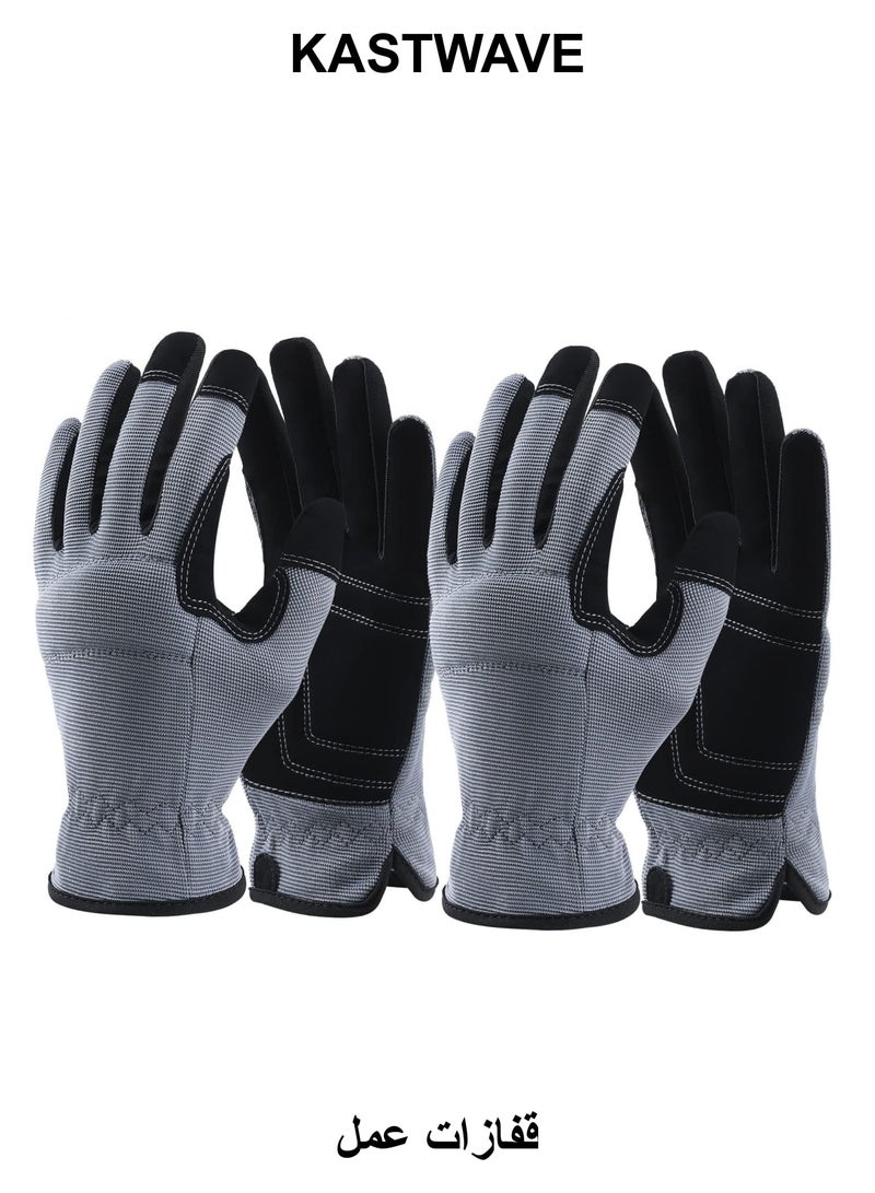 KASTWAVE Safety Work Gloves,  Light Duty Work Gloves Gardening Warehouse Job Car Repair Utility Yard Glove for Men Women (Large, 2 Pairs) - Image 1