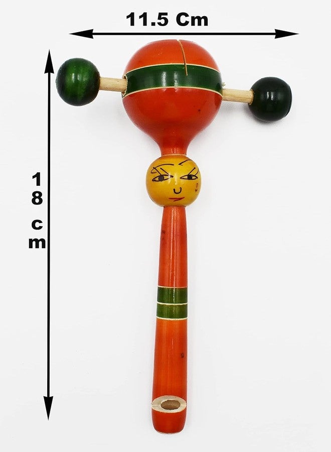 Justhandmade Traditional Wooden Rattle Toy for Kids | Handmade Colorful Wooden Baby Toy | Safe & Eco-Friendly | Indian Wooden Hand Rattle for Toddlers (Red) - Image 2