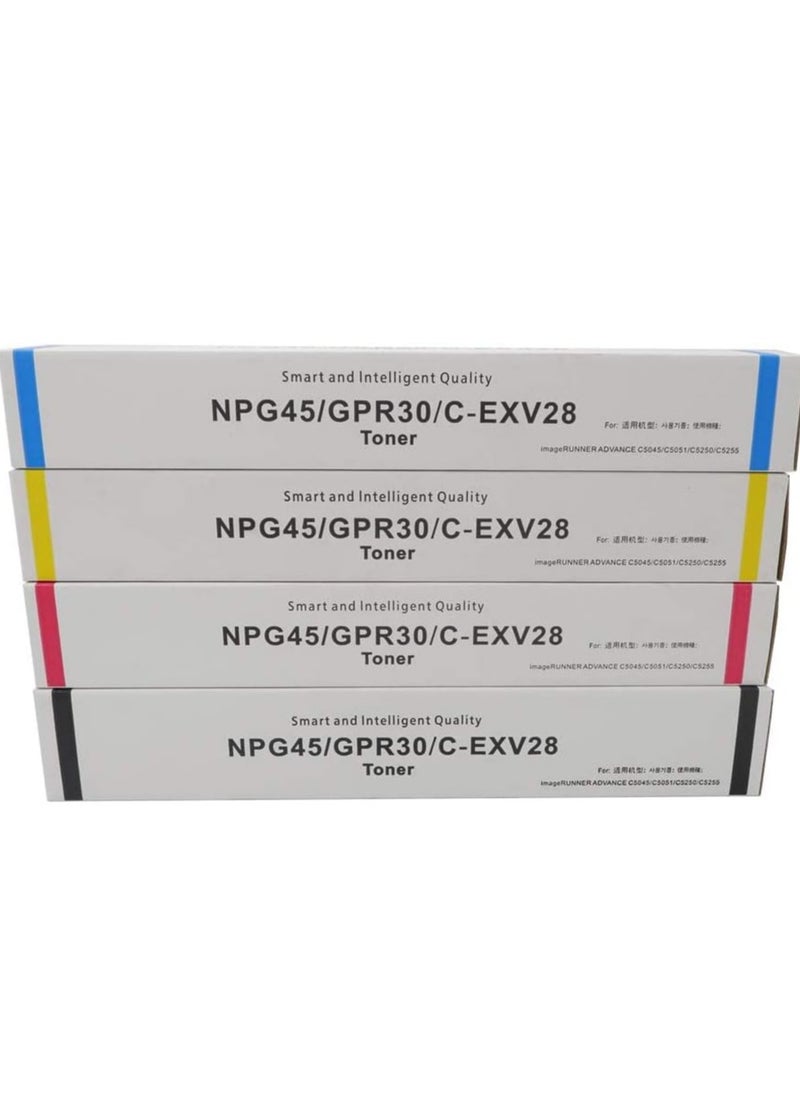 Terabyte Compatible C-EXV28 NPG-45 GPR-30 4 Color Toner Cartridges set for Image Runner ADV C5045 C5051 C5250 C5255  - Image 1