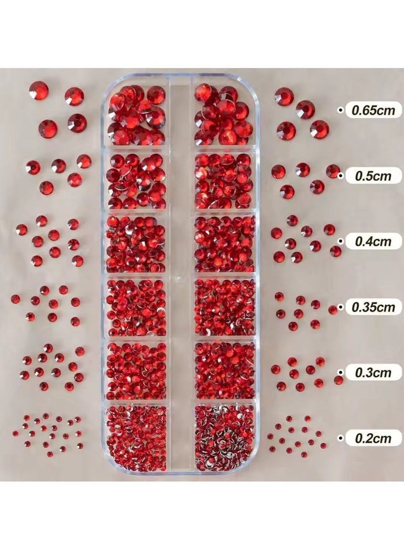 Goolsky 12grids Red Nail Gems Rhinestones 2/3/4/5mm Flat-Back Nail Crystal Diamond SS6/10/16/20/30 Mixed Luxury Glass Rhinestones Charms - Image 2