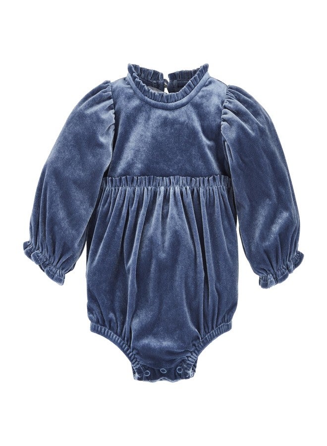Mud Pie Baby Blue Velvet Baby Romper; 9-12 Months