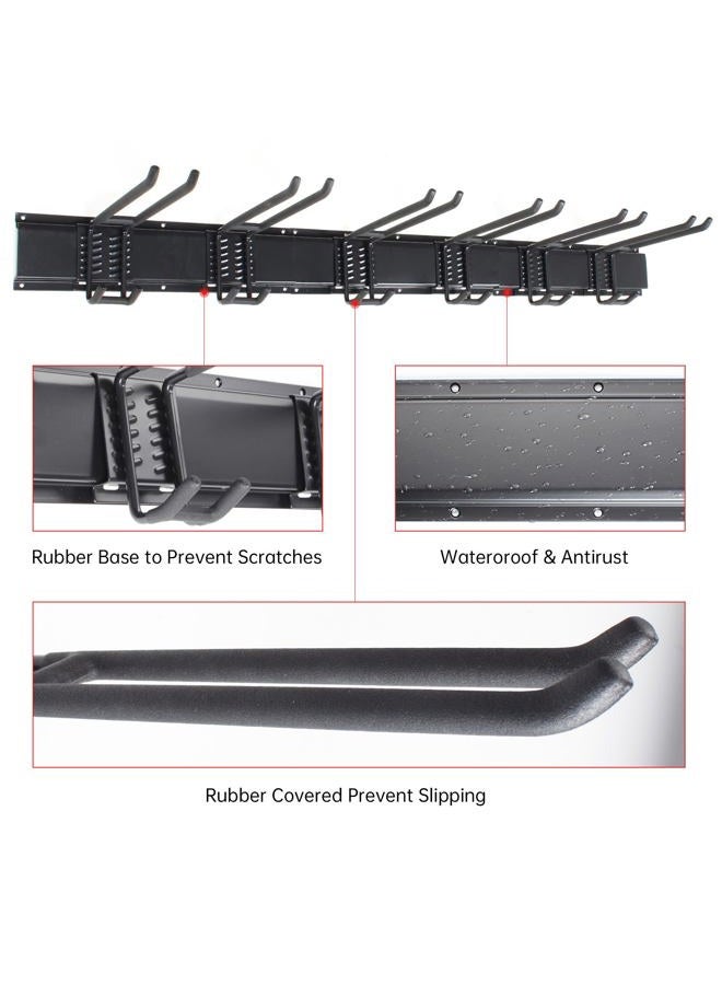 NOEAIKE Garage Storage Rack Hooks, 48 Inch Heavy Duty Wall Mount Garage Organization with 3 Rails and 6 Adjustable Double Wall Hooks,Hanging Shelves for Garden Tool/Broom/Mop(Black) - Image 5