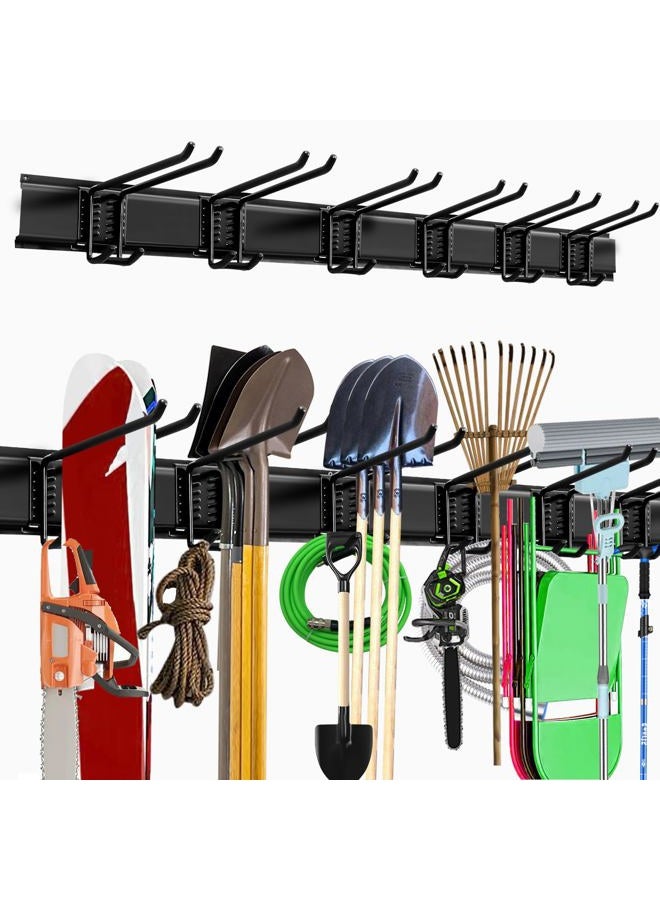 NOEAIKE Garage Storage Rack Hooks, 48 Inch Heavy Duty Wall Mount Garage Organization with 3 Rails and 6 Adjustable Double Wall Hooks,Hanging Shelves for Garden Tool/Broom/Mop(Black) - Image 1