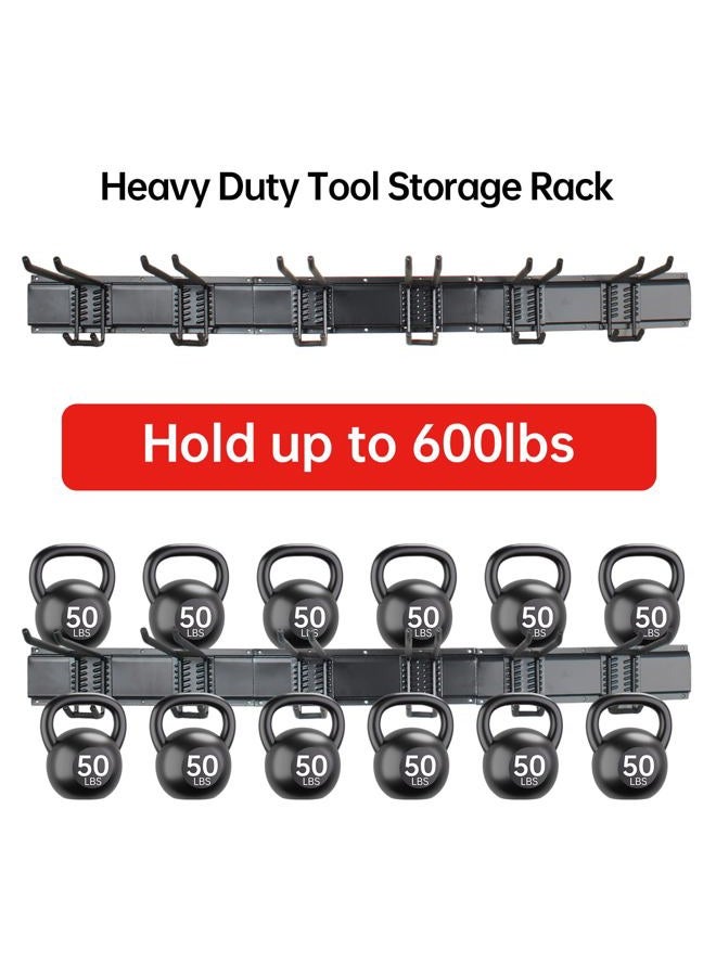 NOEAIKE Garage Storage Rack Hooks, 48 Inch Heavy Duty Wall Mount Garage Organization with 3 Rails and 6 Adjustable Double Wall Hooks,Hanging Shelves for Garden Tool/Broom/Mop(Black) - Image 4