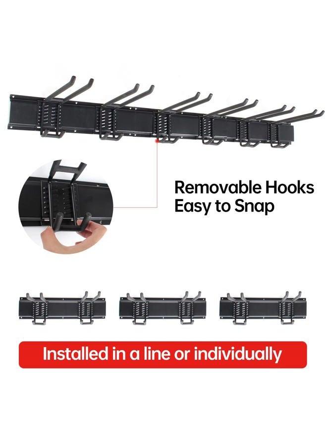NOEAIKE Garage Storage Rack Hooks, 48 Inch Heavy Duty Wall Mount Garage Organization with 3 Rails and 6 Adjustable Double Wall Hooks,Hanging Shelves for Garden Tool/Broom/Mop(Black) - Image 3