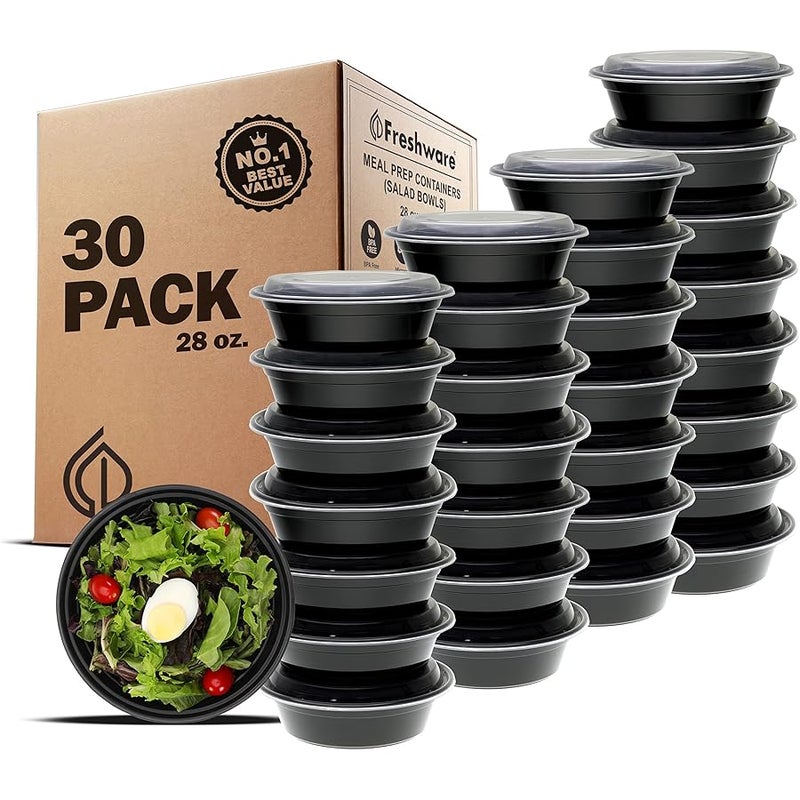 Freshware Meal Prep Bowl Containers 【30 Pack】 Plastic Bowls with Lids for Soup and Salad, Food Storage Bento Box, BPA Free, Stackable, Lunch Boxes, Microwave/Dishwasher/Freezer Safe (28 oz) - Image 1